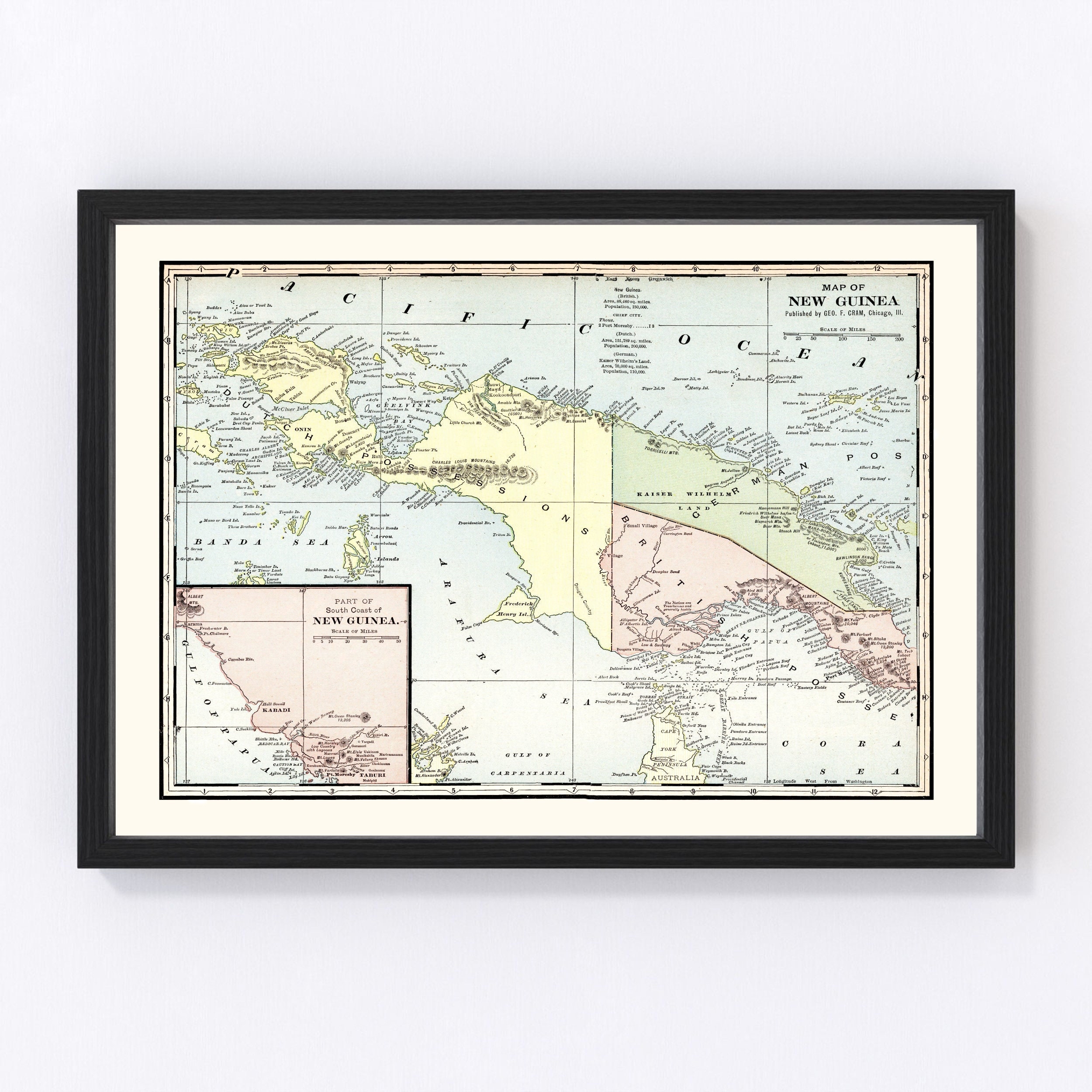 New Guinea Map 1901, Vintage New Guinea Map, Old New Guinea Art
