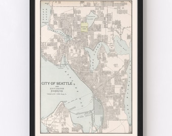 Seattle Map 1901, Vintage Seattle Map, Old Seattle Washington Art, Wall Art Gift for Seattle History Lovers Retro Decor