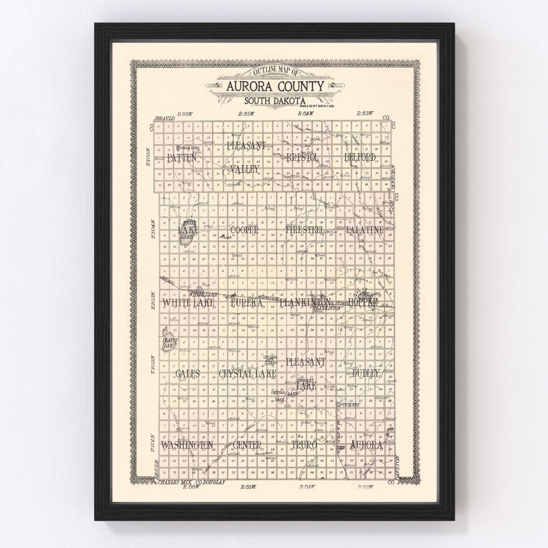 Aurora County SD Map 1911 Old Map of South Dakota Art Vintage Print