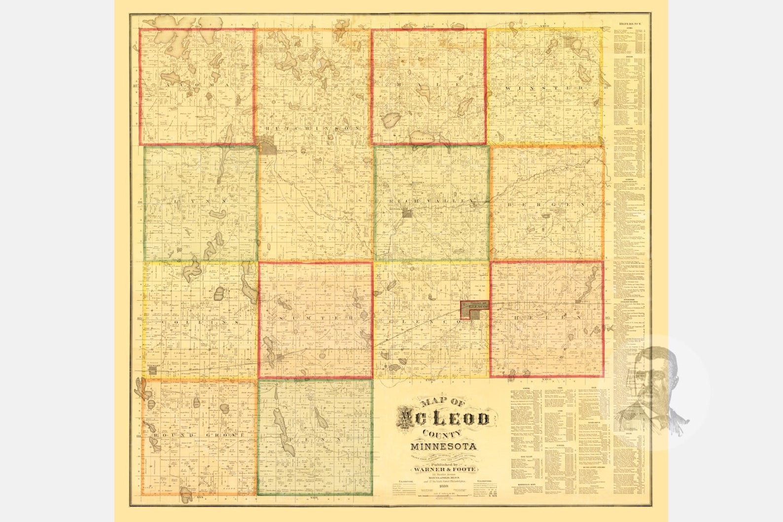 Vintage McLeod County Map 1880 Old Map of McLeod County Etsy