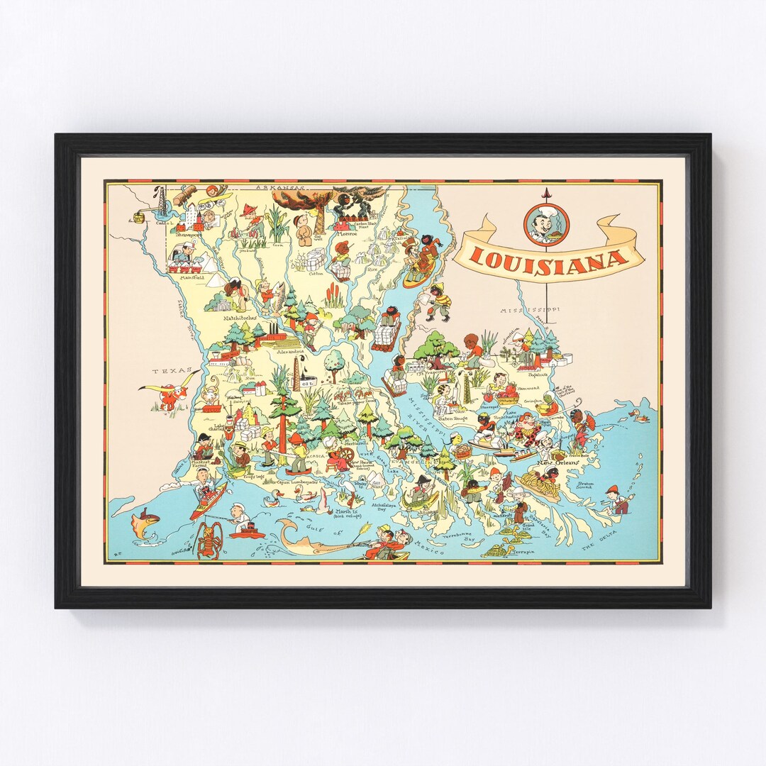 Louisiana Map 1935 Old Map of Louisiana Art Vintage Print Framed Wall ...