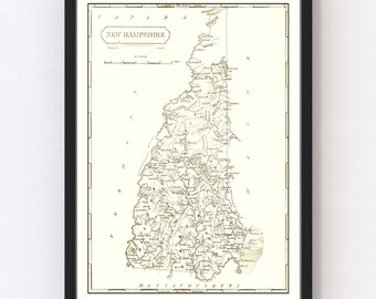 New Hampshire Map 1804, Vintage New Hampshire Map, Old New Hampshire Art, Wall Art Gift for New Hampshire History Lovers Retro Decor