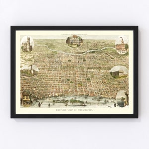 Philadelphia Map 1872, Vintage Philadelphia Map, Old Philadelphia Pennsylvania Art, Wall Art Gift for Philadelphia History Lovers Retro Deco