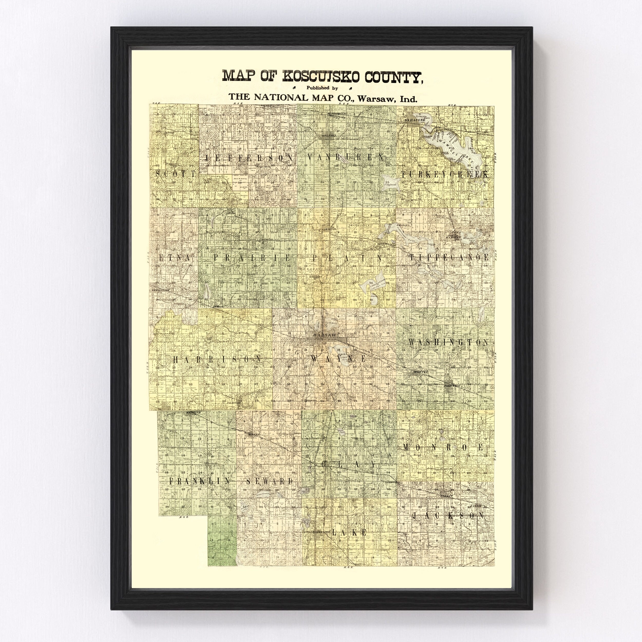 Land Ownership Map Indiana Kosciusko County Indiana Vintage Map From 1909 Old County | Etsy India