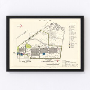 May include: A vintage map of the Gadsden Air Force Specialized Depot in Gadsden, Alabama. The map shows the layout of the base, including buildings, roads, and other features. The map is labeled "Restricted" and includes a key to the different types of buildings.
