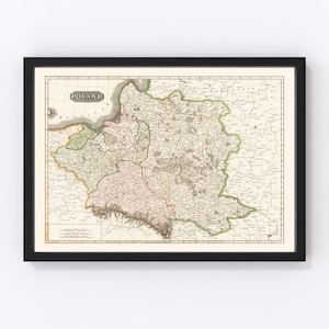 Poland Map 1814, Vintage Poland Map, Old Poland Art, Wall Art Gift for Poland History Lovers Retro Decor