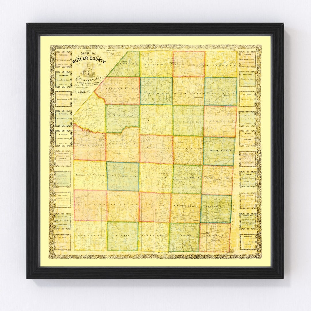 Butler County Pennsylvania Map 1858 Old Map of Butler County Etsy