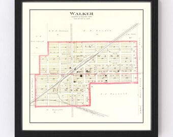 Walker Map 1903, Vintage Walker Map, Old Walker Missouri Art, Wall Art Gift for Walker History Lovers Retro Decor