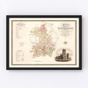 Cambridge England Map 1834, Vintage Cambridge England Map, Old Cambridge England Art, Wall Art Gift for Cambridge England History Lovers Ret