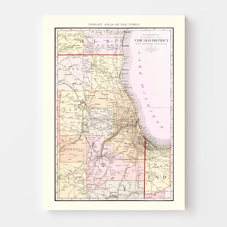 Carte Ancienne De Chicago, IL 1856 - Reproduction Vintage Encadrée, Art Mural Pour Déco Bureau