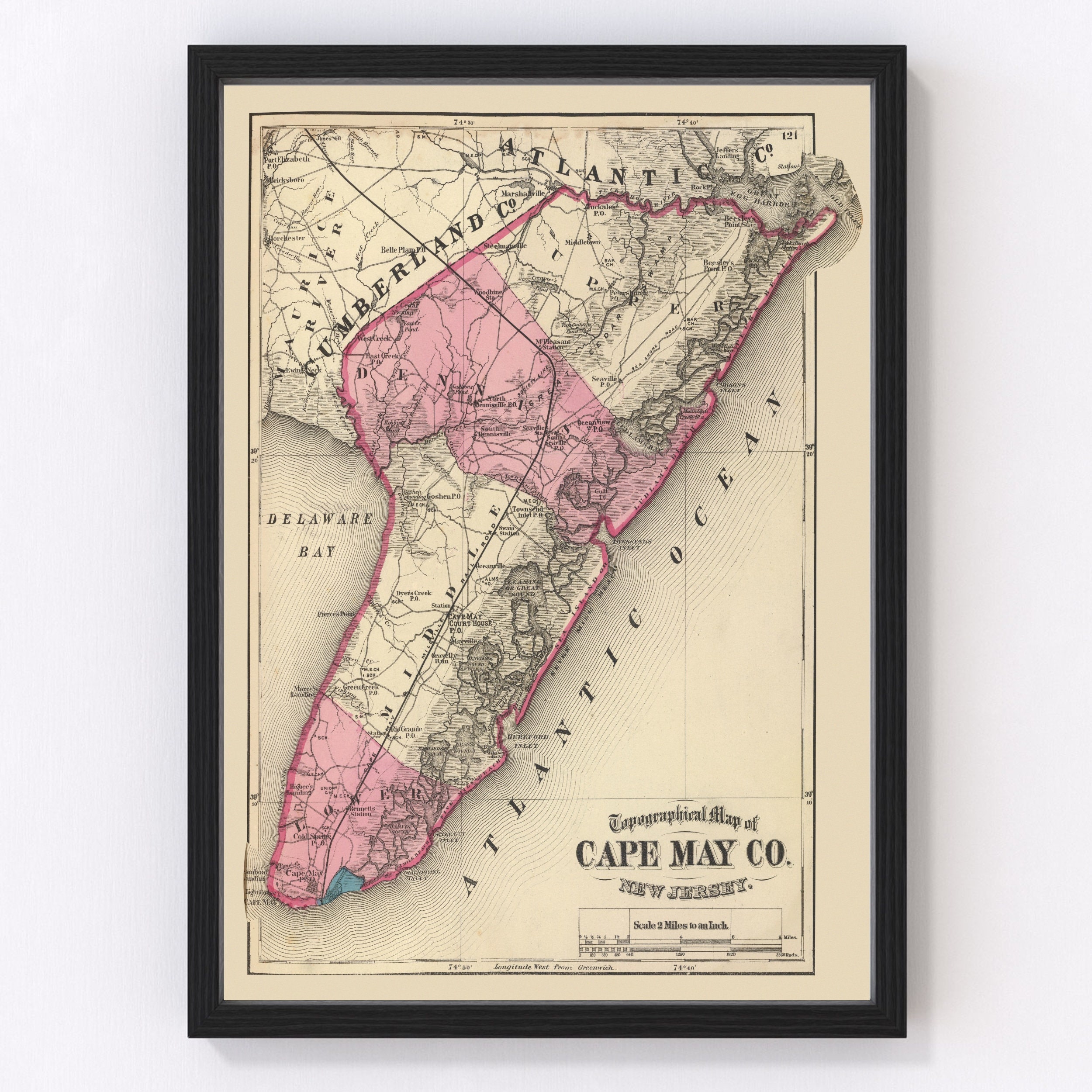 Cape May County Map Cape May County New Jersey Vintage Map From 1872 Old County | Etsy Australia