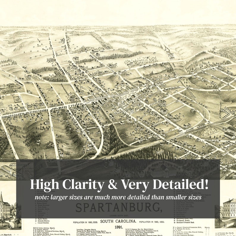 Spartanburg Map 1891 Old Map of Spartanburg South Carolina Etsy