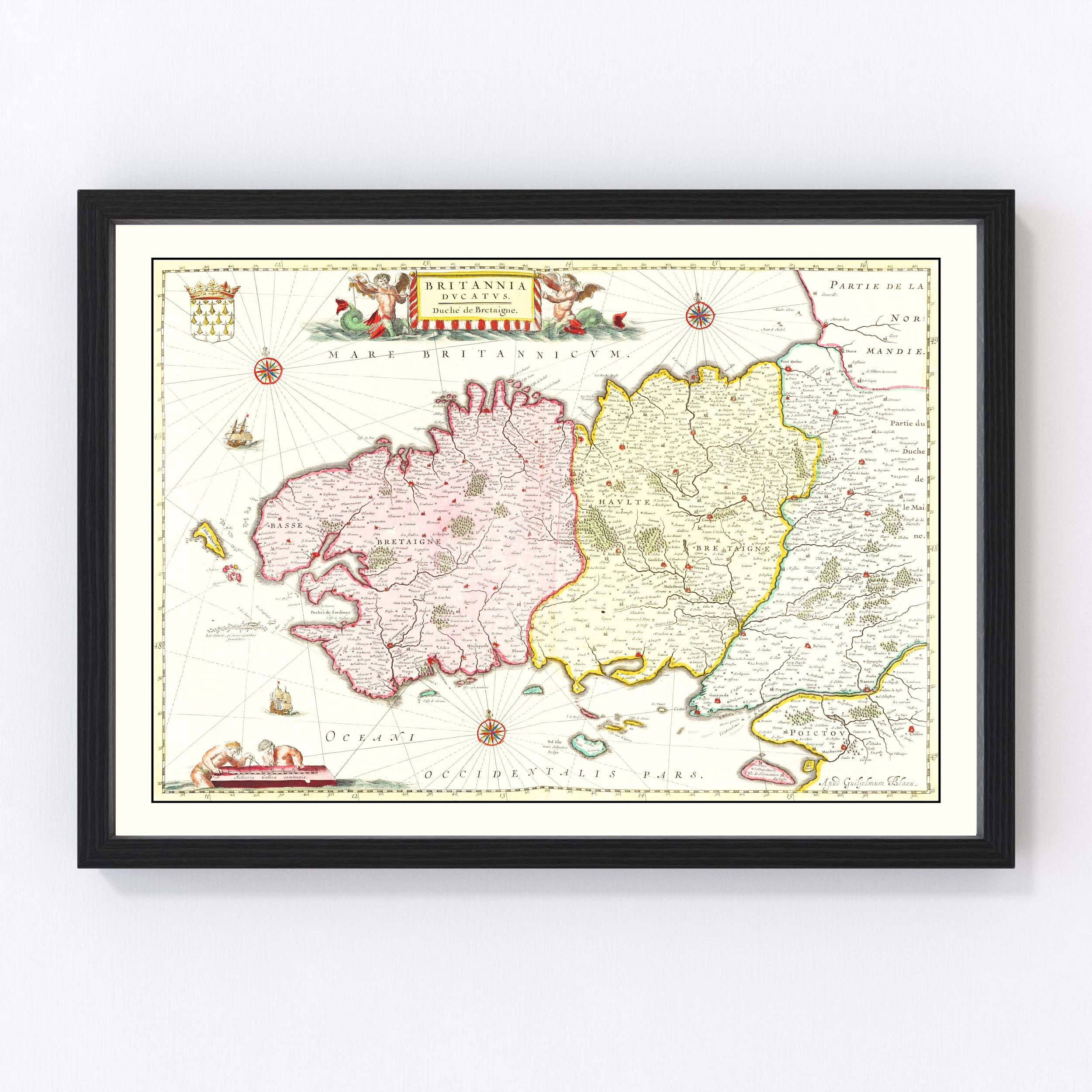 Bretagne (Brittany) Map 1665, Vintage Bretagne (Brittany) Map, Old Bretagne (Brittany) Art, Wall Art Gift for Bretagne (Brittany) History Lo