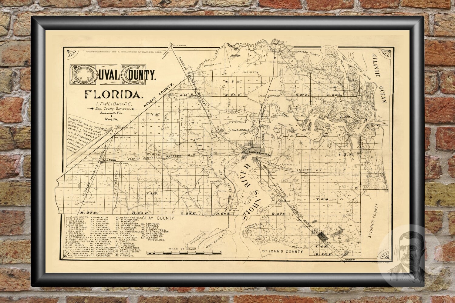 Vintage Duval County Map 1885 Old Map of Duval County Etsy