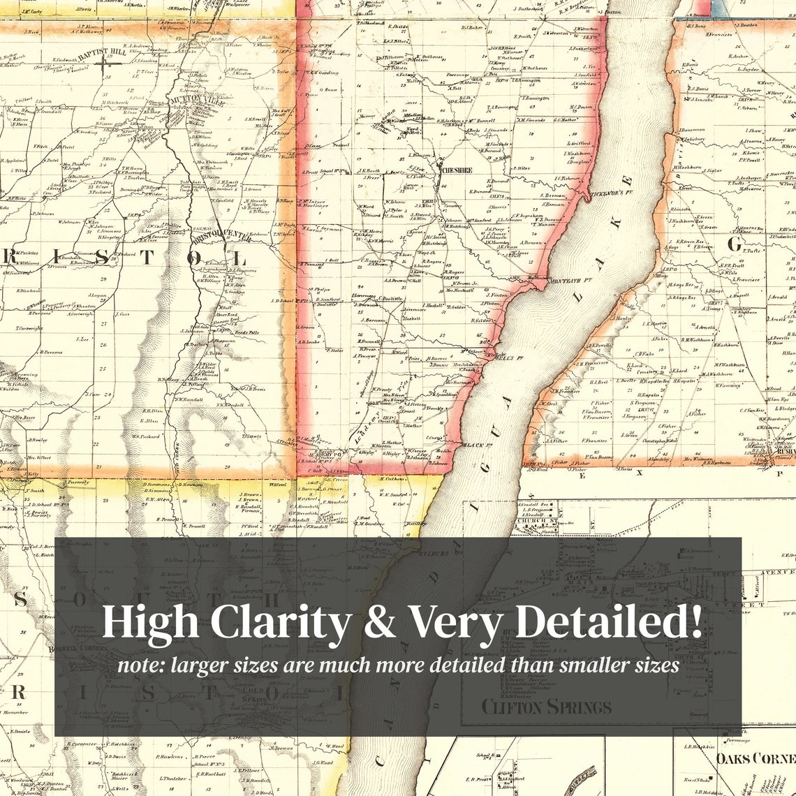 Ontario County New York Map 1859 Old Map of Ontario County Etsy