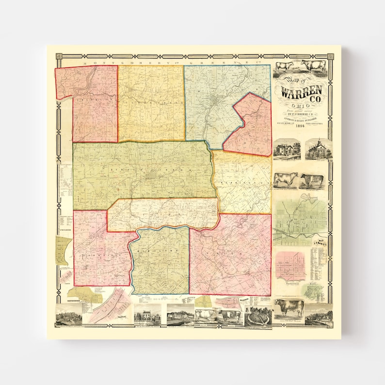 Warren County Ohio Map 1856 Old Map of Warren County Ohio Etsy