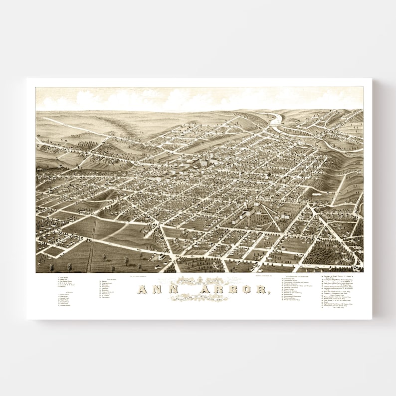 Ann Arbor Map 1880 Old Map of Ann Arbor Michigan Art Vintage - Etsy