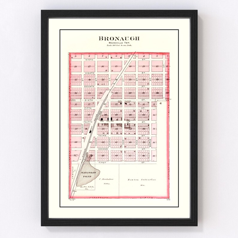 Bronaugh Map 1903 Old Map of Bronaugh Missouri Art Vintage Print Framed