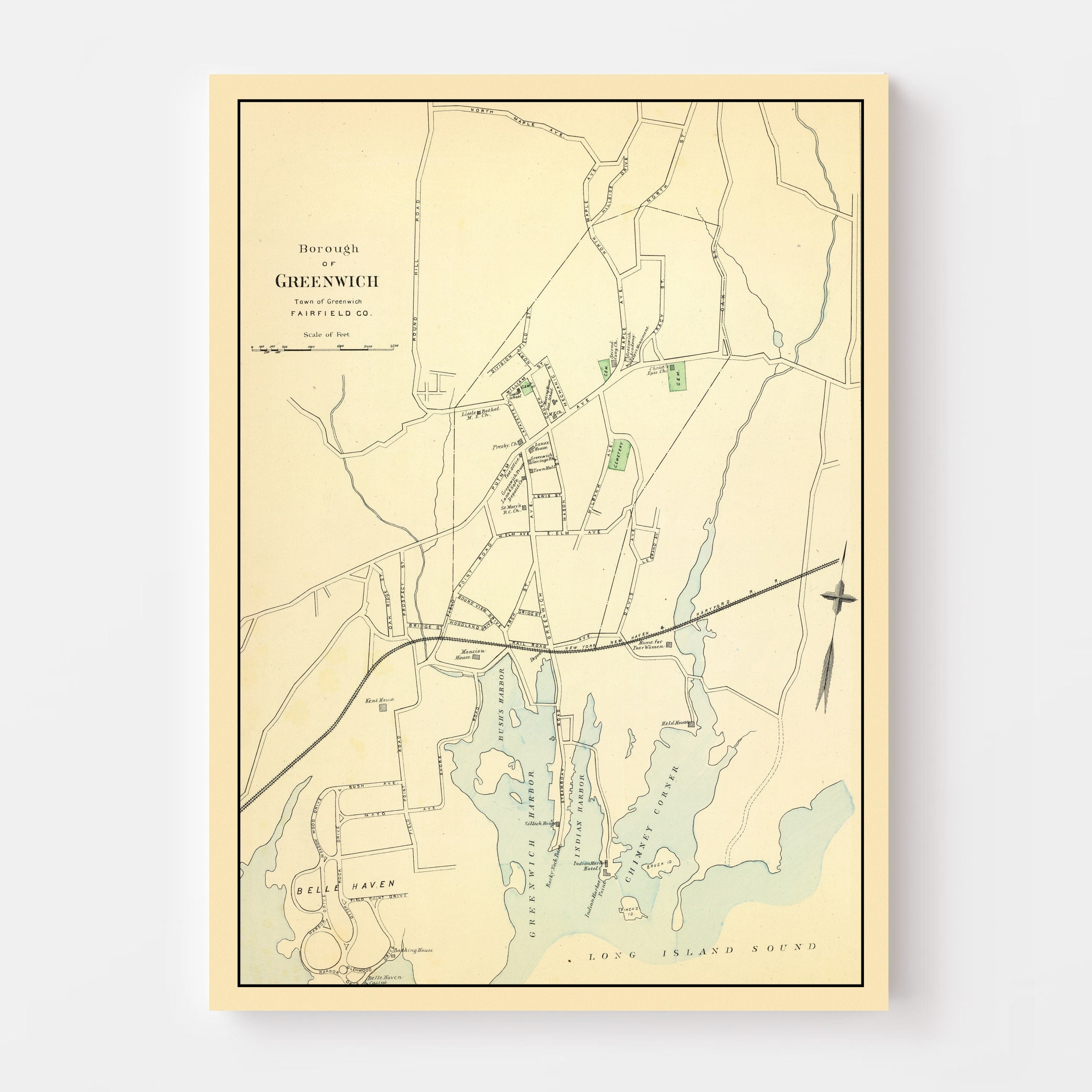Greenwich Map 1893 Old Map of Greenwich Connecticut Art Etsy