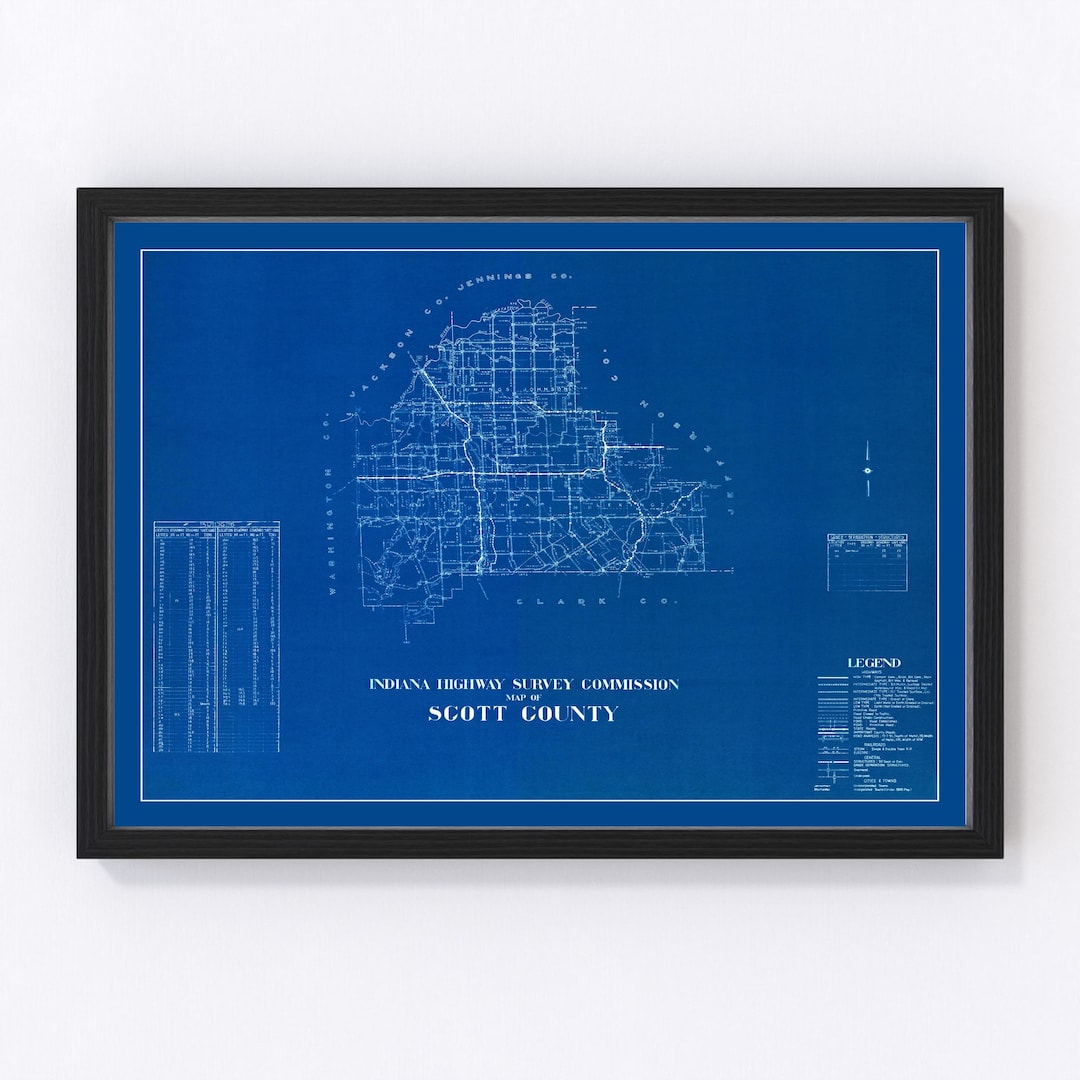 Scott County IN Map 1936 Old Map of Indiana Art Vintage Print Framed Canvas Portrait History ...