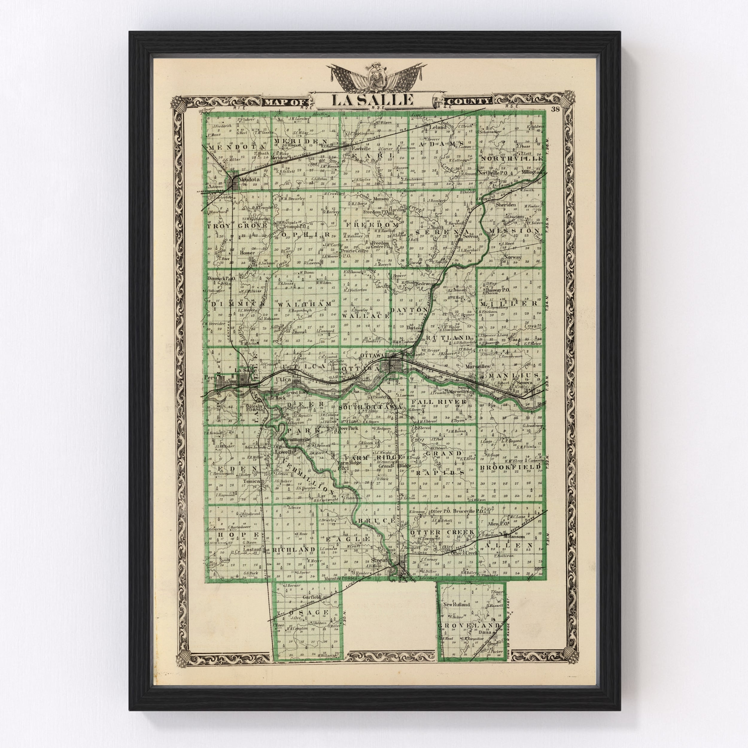 La Salle County IL Map 1876 Old Map of Ottawa Illinois Art Etsy