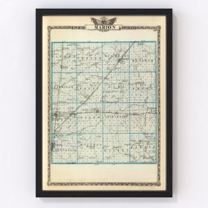 Marion County Map 1876, Vintage Marion County Map, Old Marion County Illinois Art, Wall Art Gift for Marion County History Lovers Retro Deco