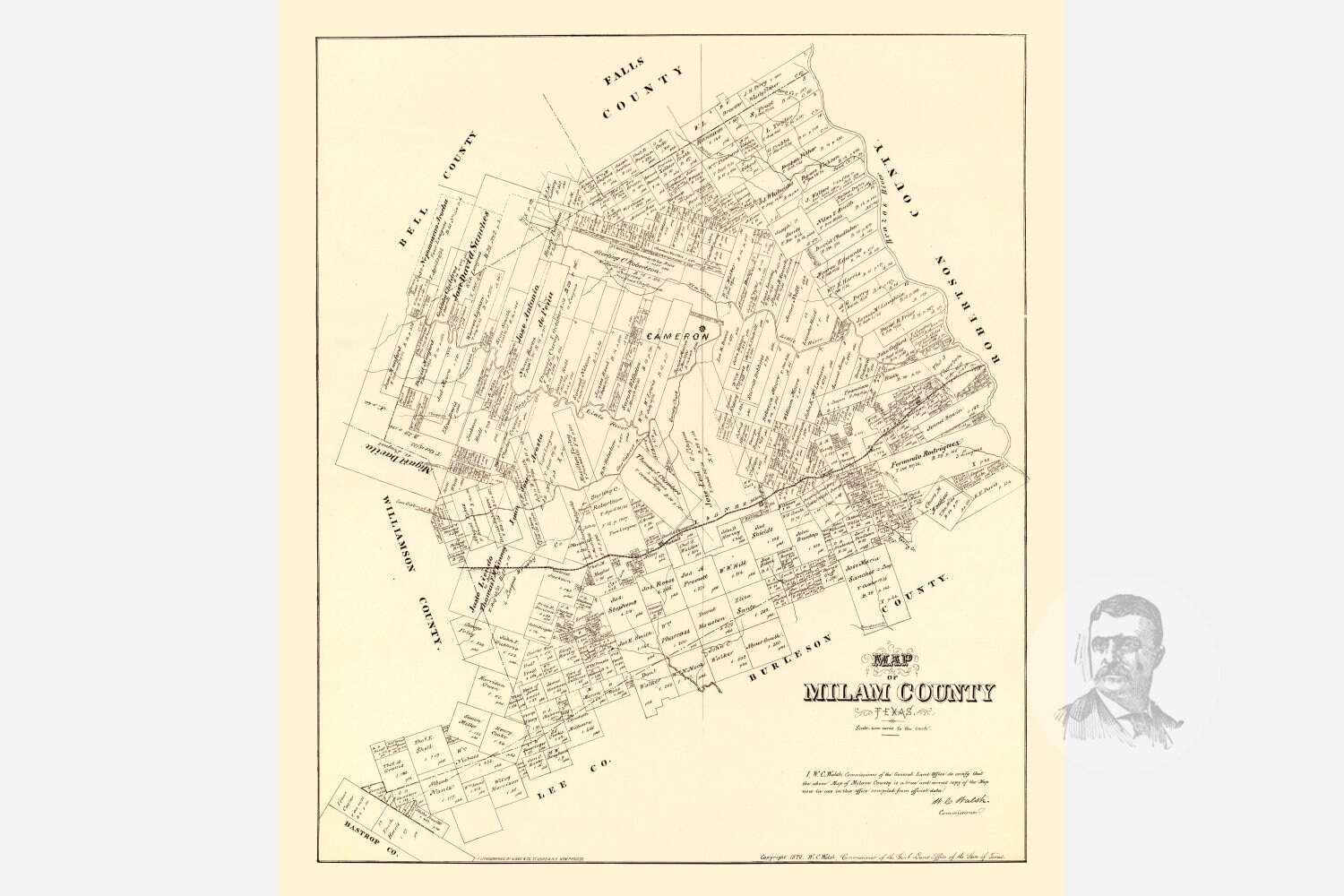 Vintage Milam County Map 1879 Old Map of Milam County Texas Etsy