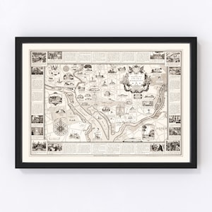 Washington, DC Map 1938 - Old Map of Washington, DC Washington DC Art Vintage Print Framed Canvas Portrait History Genealogy Farmhouse Décor