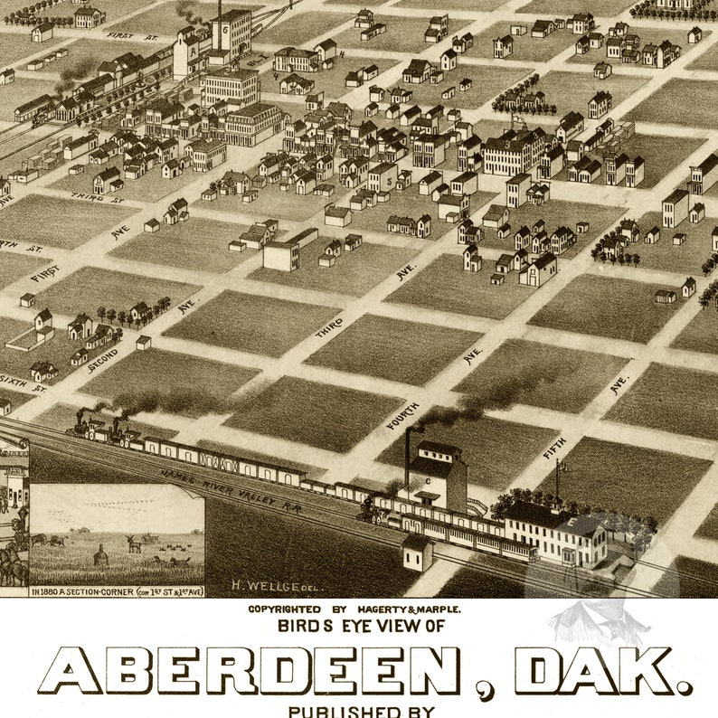 Aberdeen South Dakota Vintage Map From 1883 Old City Map Etsy Australia