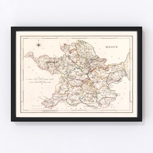 Meath County Ireland Map 1846 - Old Map of Meath County Ireland Ireland Art Vintage Print Framed Wall Art Canvas Portrait  History