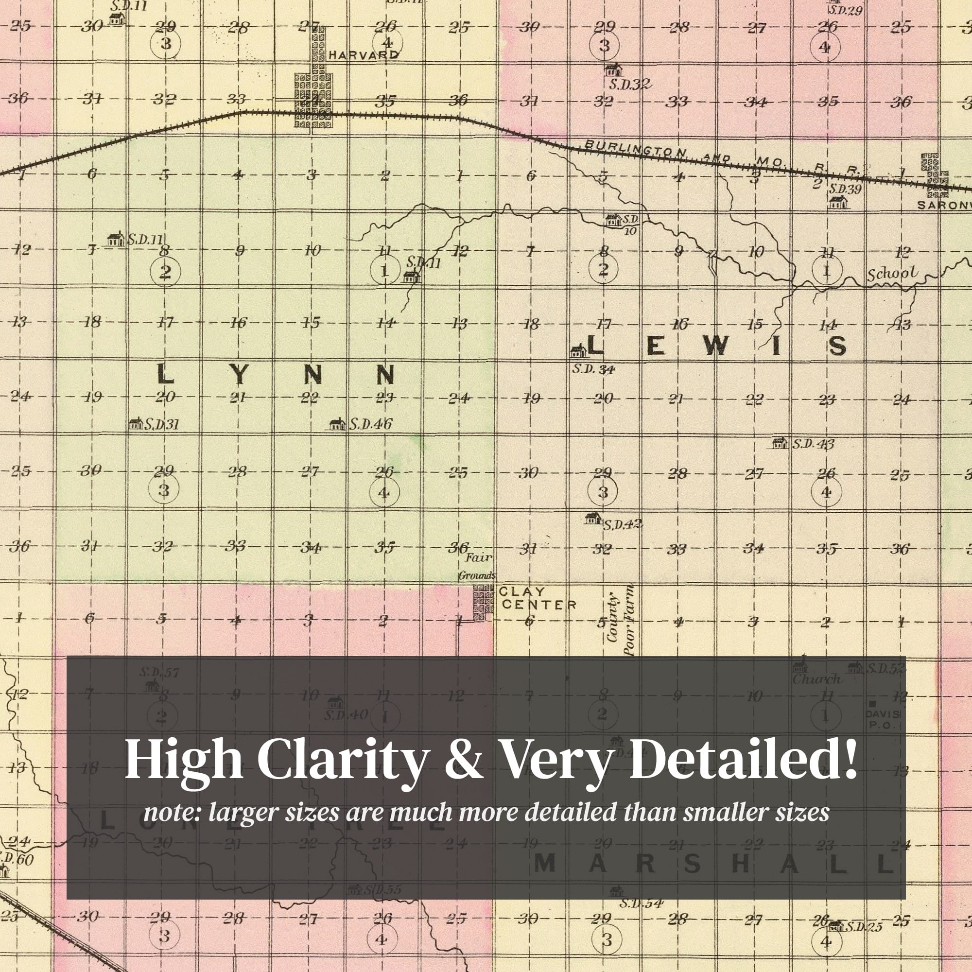 Clay County NE Map 1885 Old Map of Clay Center Nebraska Art Etsy