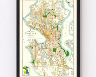 Seattle Map 1929, Vintage Seattle Map, Old Seattle Washington Art, Wall Art Gift for Seattle History Lovers Retro Decor