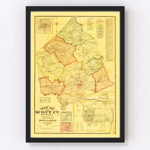 Scott County Kentucky Map 1879 - Old Map of Scott County Kentucky Art Vintage Print Framed Canvas Portrait History Genealogy Farmhouse Décor
