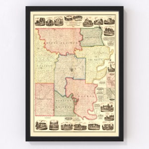 White County Map 1871, Vintage White County Map, Old White County Illinois Art, Wall Art Gift for White County History Lovers Retro Decor