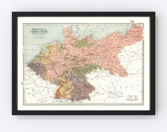 Original 1897 Antique Colour lithography print of a beautiful map of East and West Prussia Germany Baltic Sea Konigsberg Berlin Empire Eagle Original 1897 Antique Colour lithography print of a beautiful map of East and West Prussia Germany Baltic Sea Konigsberg Berlin Empire Eagle