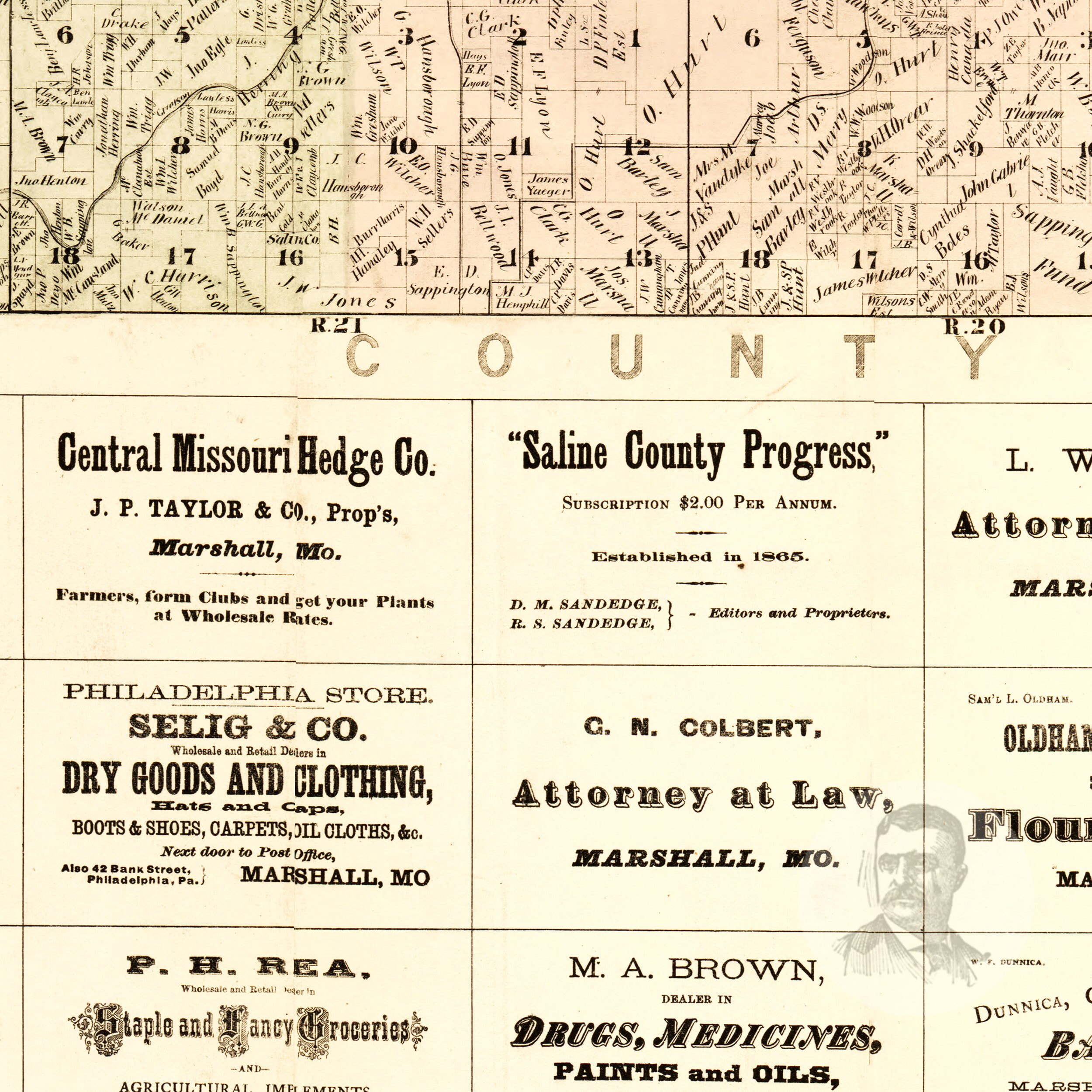 Saline County Missouri Vintage Map From 1871 Old County Map Etsy UK