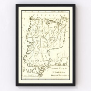 Georgia Map 1797, Vintage Georgia Map, Old Georgia Art, Wall Art Gift for Georgia History Lovers Retro Decor