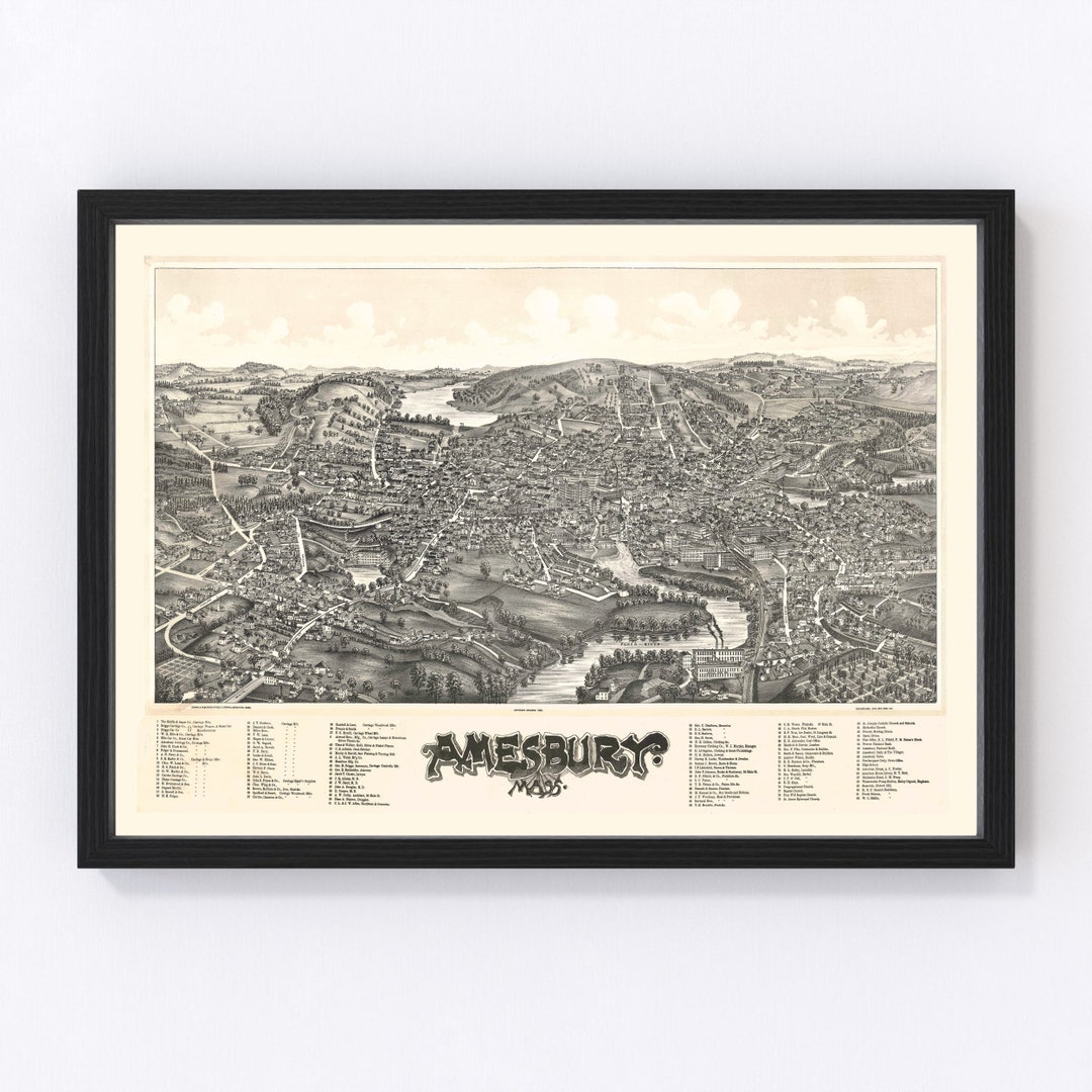 Amesbury Map 1890 Old Map of Amesbury Massachusetts Art Vintage Print