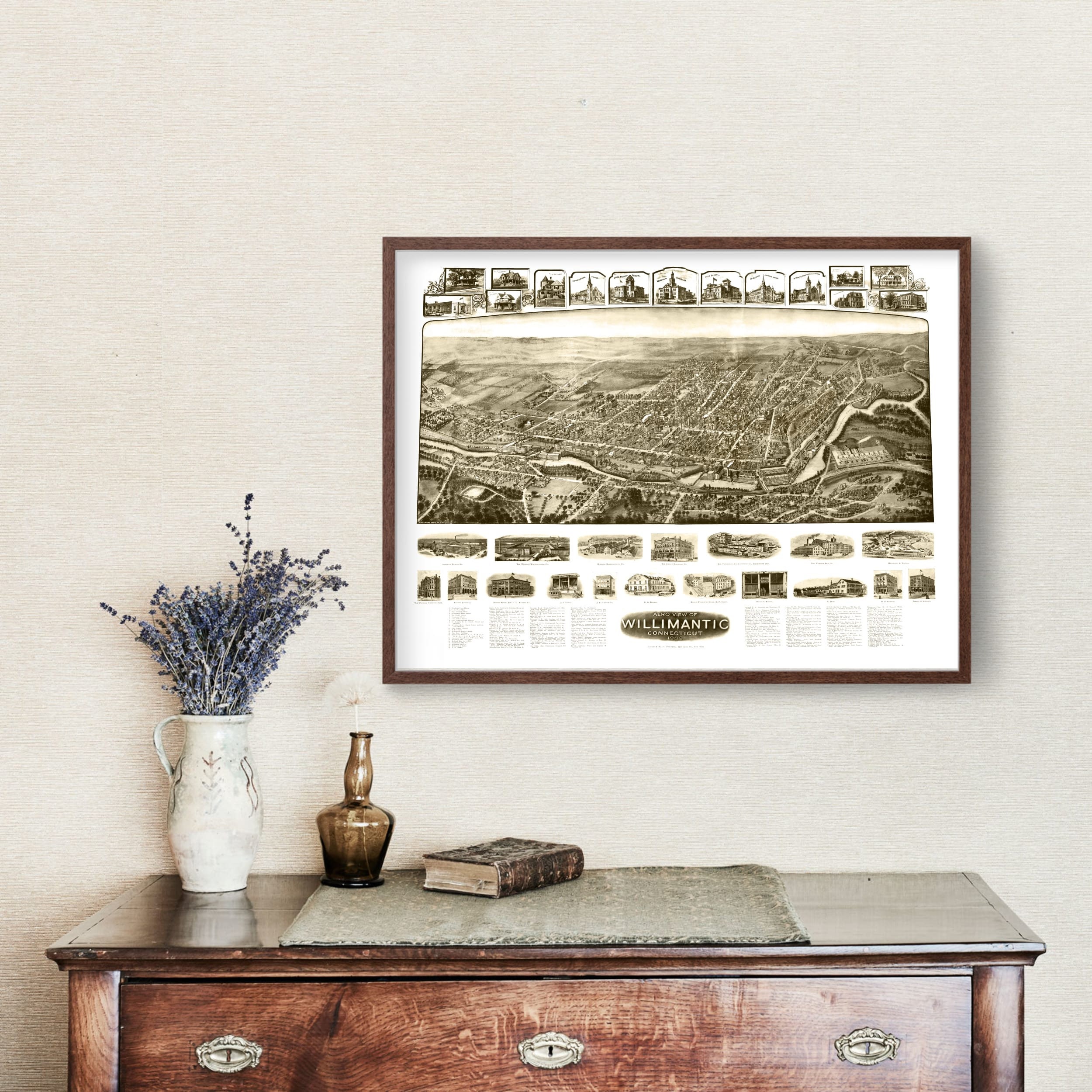 MAPS OF THE PAST Historical Map of Willimantic Connecticut Bailey  1909-23.00 in x 26.97 in Matte Canvas 並行輸入
