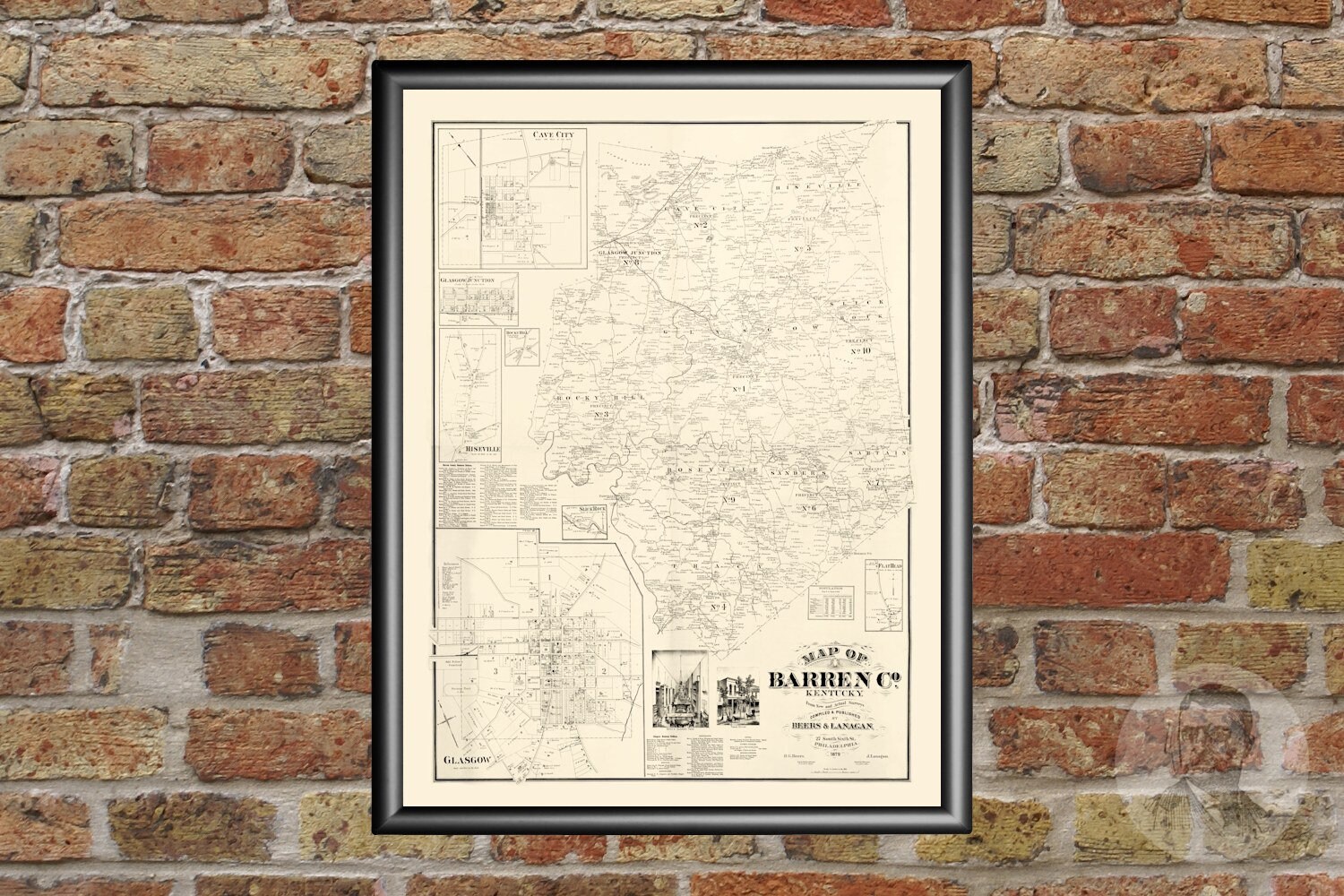 18" x 24" 1879 Map of Barren County Kentucky