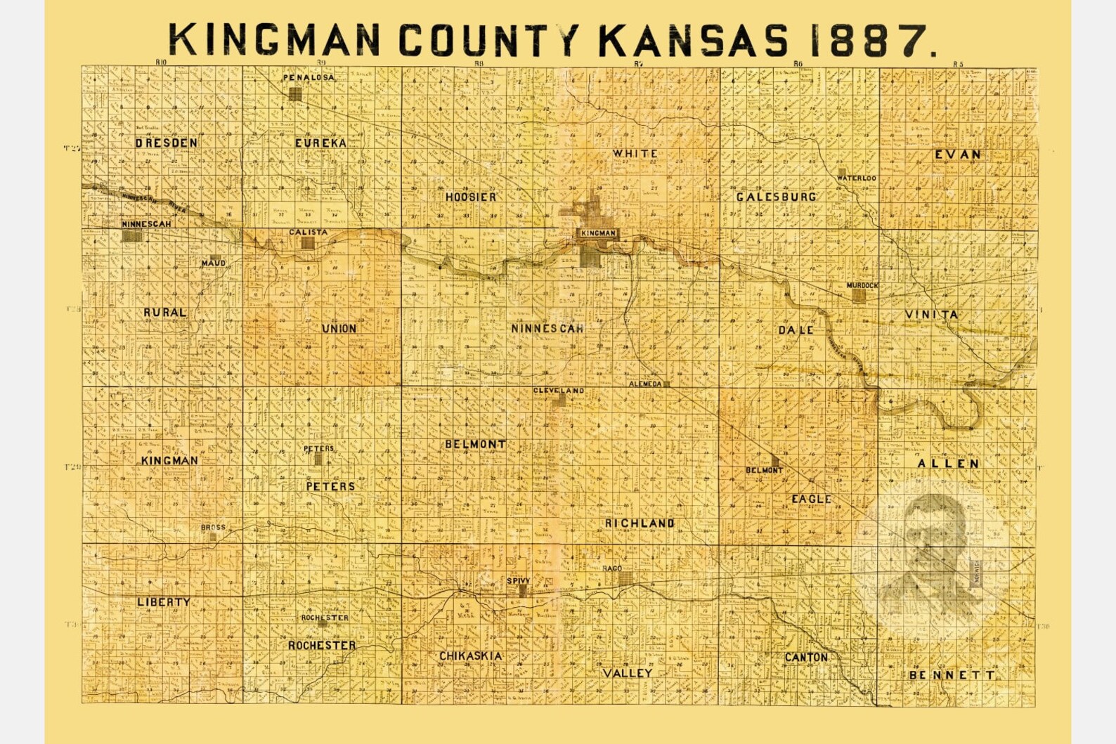 Vintage Kingman County Map 1887 Old Map of Kingman County Etsy