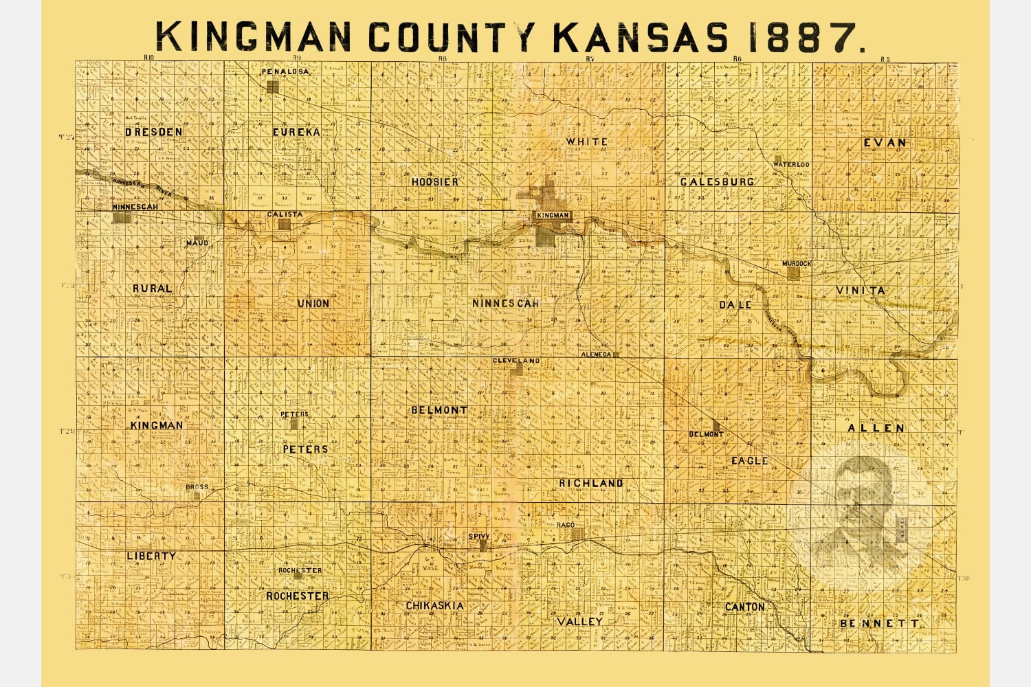 Vintage Kingman County Map 1887 Old Map of Kingman County Etsy