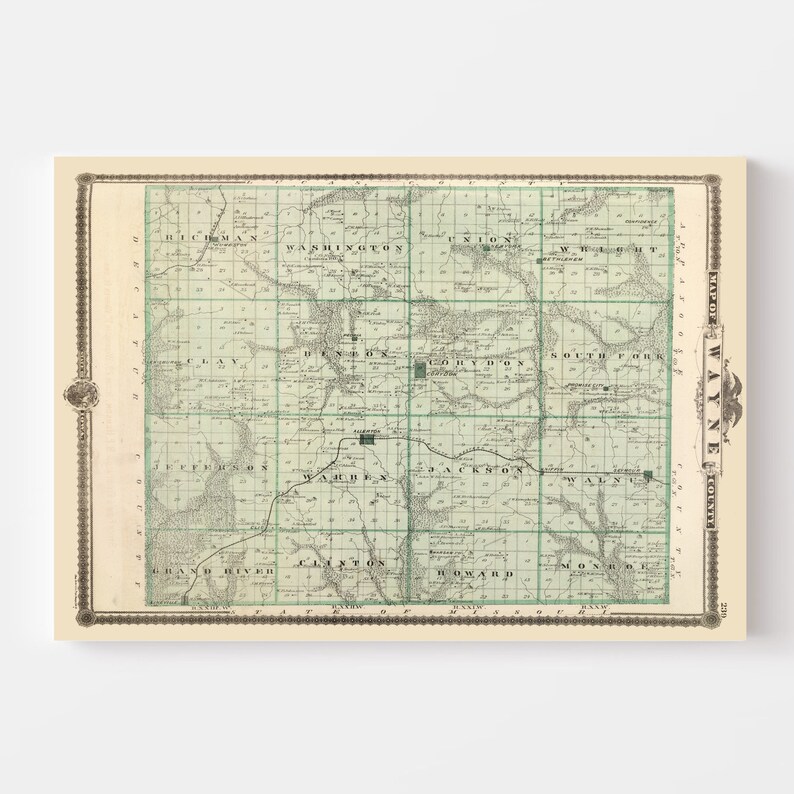 Wayne County IA Map 1875 Old Map of Corydon Iowa Art Vintage Etsy