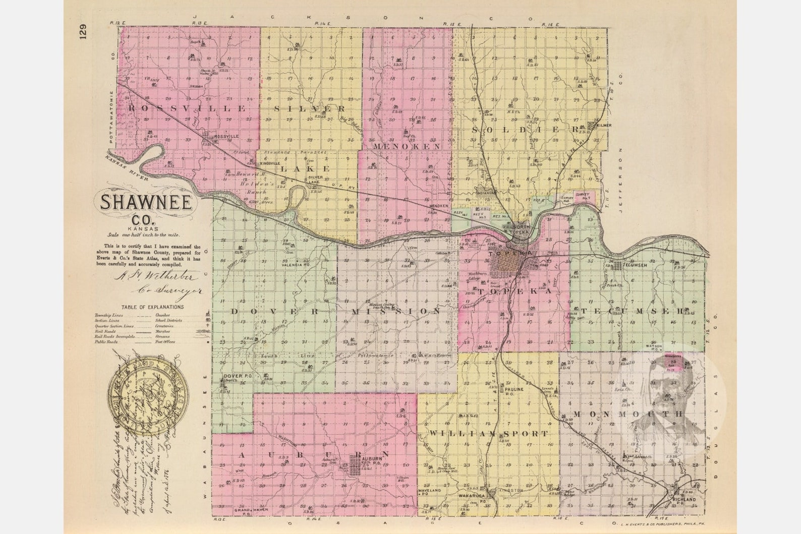 Vintage Shawnee County KS Map 1887 Old Kansas Map Etsy