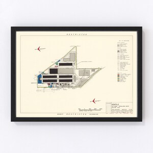May include: A vintage map of the Gentile Air Force Specialized Depot in Dayton, Ohio. The map shows the layout of the depot, including buildings, roads, and other features. The map is labeled "Preliminary Master Plan" and is dated 1953.