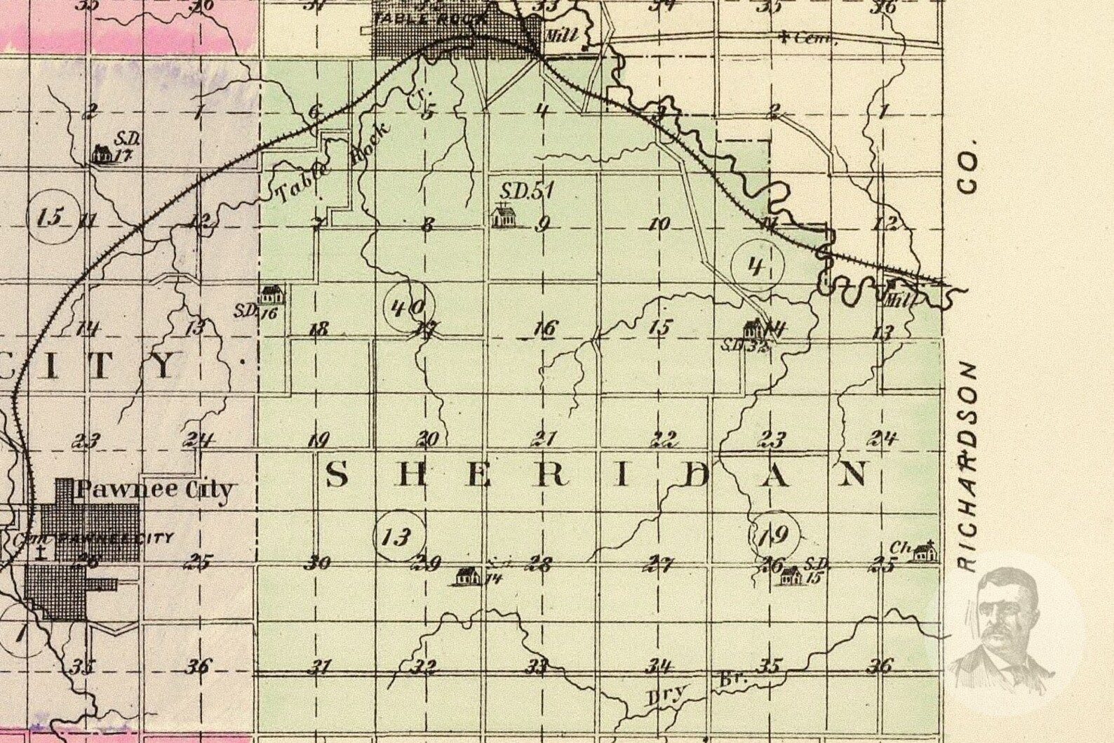 Vintage Pawnee County NE Map 1885 Old Nebraska Map Etsy