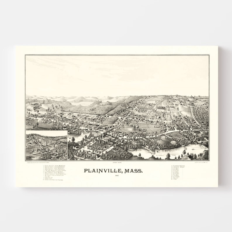 Plainville Map 1887 Old Map of Plainville Massachusetts Art Etsy