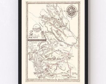 Philmont Scout Ranch Map 1948 - Old Map of Philmont Scout Ranch Boy Scout Art Vintage Print Framed Wall Art Canvas Portrait History