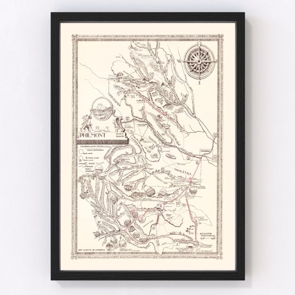 Philmont Scout Ranch Map 1948 - Old Map of Philmont Scout Ranch Boy Scout Art Vintage Print Framed Wall Art Canvas Portrait History