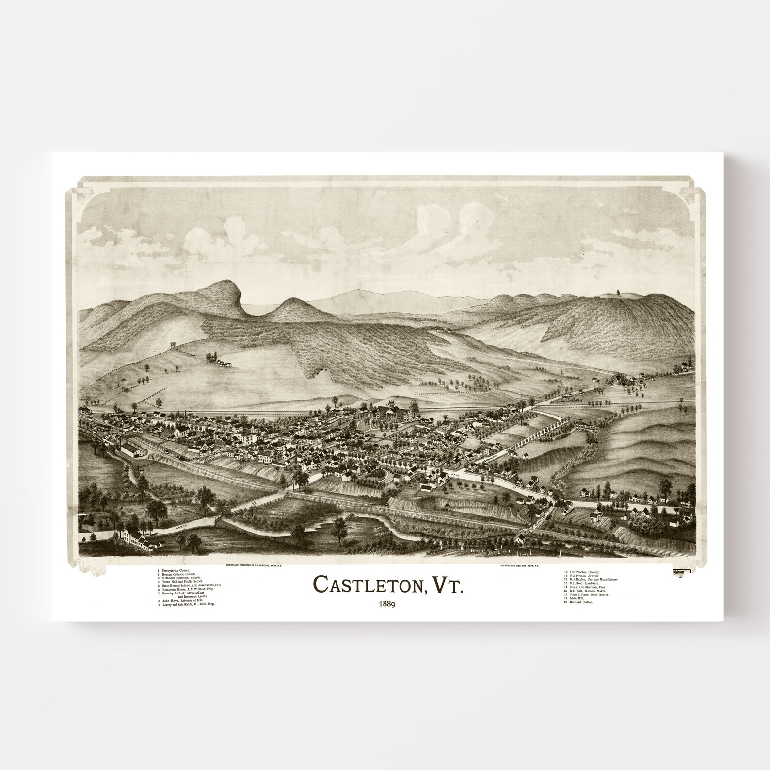 Castleton Vermont Vintage Map From 1886 Old City Map Art Etsy